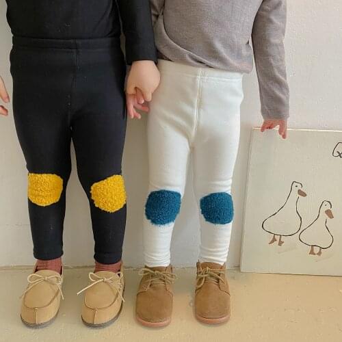 Winter boys and girls cute patch velvet leggings 2020 Kids fashion all-match 4 colors base skinny pants