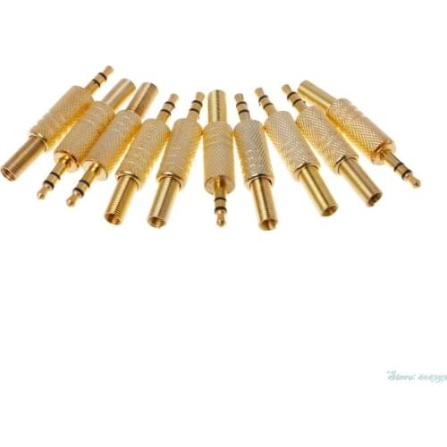 10Pcs/Set Gold Plated 3.5mm 2 Ring 3P Stereo Jack Plug Cable Solder Adapter Terminal with Spring