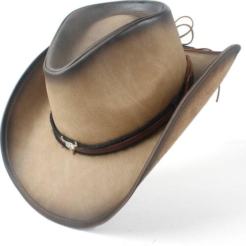 2019 Retro Unisex Leather Western Cowboy Hat For Gentleman Fedora Sombrero Cap Dad Hat