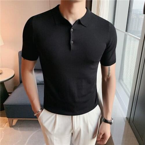 2021 Summer Polo Shirts Men Short Sleeve Knitting Tee Tops Fashion Business Casual Slim Fit Polo Shirt Men Clothing