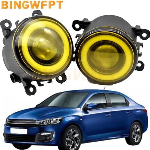 2X Car LED Lamp Fog Light + Angel Eye For Citroen C-Elysee 2012-2018 For Citroen C4 Coupe Hatchback Picasso 2004-2015