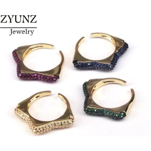4PCS, Open CZ Star Ring, Gold Color Ring, Cz micro pave Ring, Love Ring
