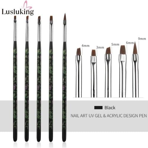 5PCS/set Nail Art Brush Painting Drawing 3D Tips DIY Design Acrylic Wood Salon Pen Flat Kit Tools Manicure Phototherapy UV Gel