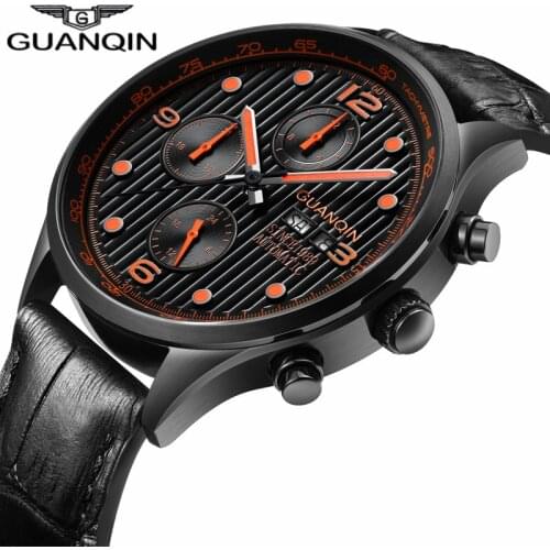 Genuine Leather Watches Men GUANQIN GJ16100 Top Brand Luxury Automatic Mechanical Wrist Watch Self-Winding Waterproof Men Clock