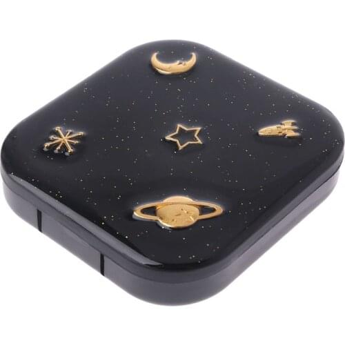 Stars Moon Contact Lens Case For Women With Mirror Kit Holder Portable Contact Lenses Box Black 2XPC