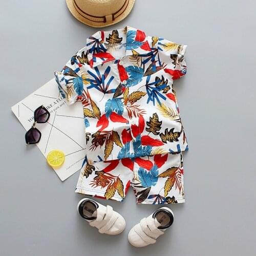 Childrens Clothing Summer Boys Shirts Shorts Suit Fashion Printing Short Sleeve Set 2021 New Kids Clothes Two Piece For 1-5y