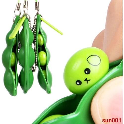 Edc fun infinite hand squeeze Pea Edamame bean keychain anti stress toys stress relief vent fidget toy key chain pendant keyfob