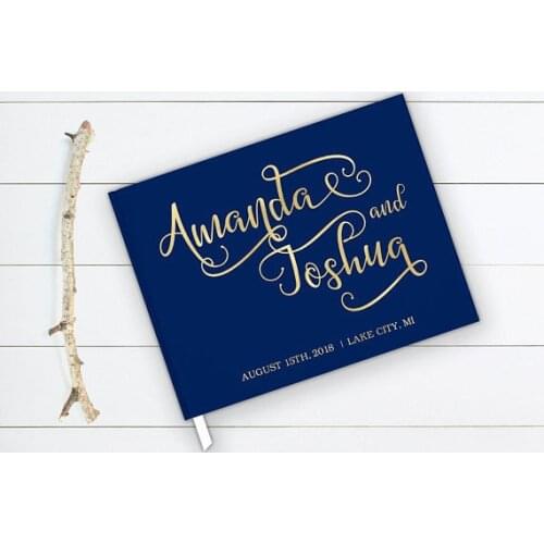 Personalized Wedding Guest Book,Navy Blue Wedding Guest Book With White Paper.Custom Landscape Wedding Guest Book,Photo Album