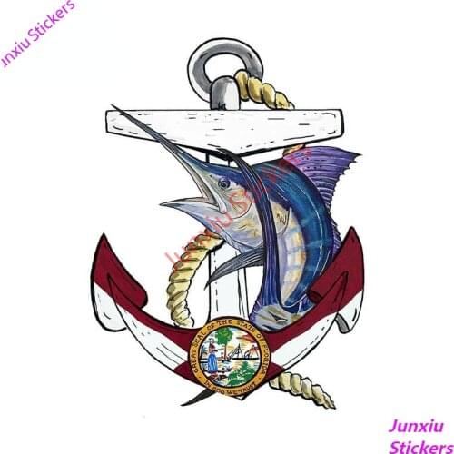 Creative Decals Florida Flag Anchor with Marlin Vinyl Car Stickers Truck RV Boat Waterproof Cartoon Exterior Decor PVC13x10cm