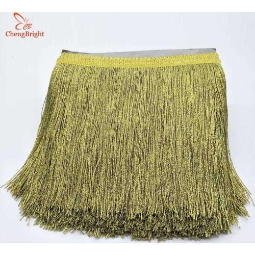 CHENGBRIGHT 1Yards 20cm Wide Gold Lace Fringe Trim Tassel Fringe Trimming For Latin Dress Stage Clothes Accessories Lace Ribbon