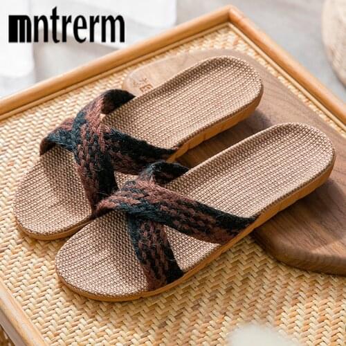 Mntrerm Summer Flax Slippers Mixed Colored Casual Indoor Floor Shoes Home Slipper Lovers Women Men Slippers