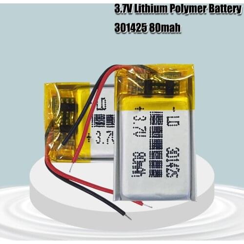 80mAh 3.7V 301425 Lithium Polymer Li-Po li ion Rechargeable Battery For toys Bluetooth earphone speaker MP4 GPS Lipo cell