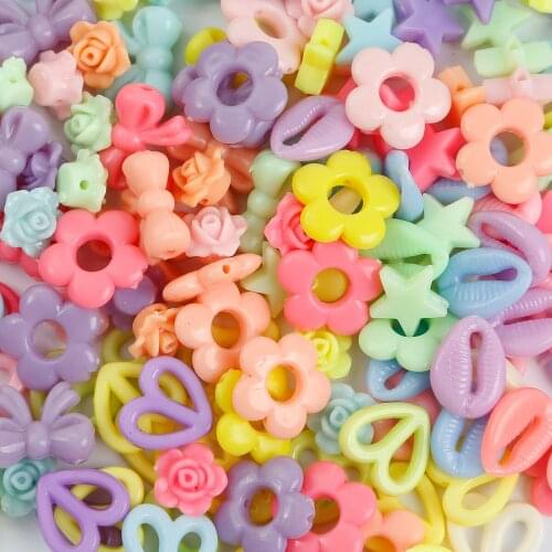 Mixed Cute Candy Color Flower Bow Butterfly Shape Acrylic Spacer Bead Charms For Girl Women DIY Bracelet Necklace Jewelry Making