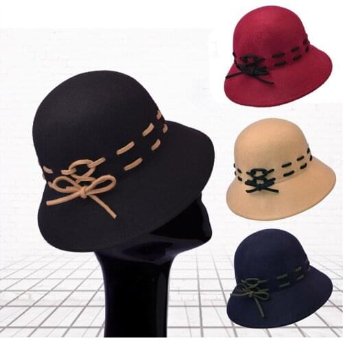 Fashion Autumn Winter Womens Caps With Corduroy Bowknot Bucket Caps Retro Elegant Dome Wool Hat