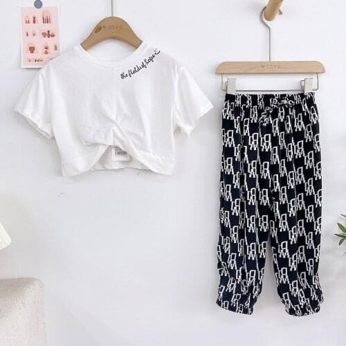 Girls fashion suit 2021 summer cotton baby girl short-sleeved T-shirt + nine-point pants kids casual letters birthday clothes