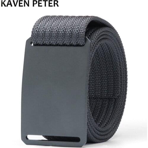 Men Long Nylon Belt With Aluminum Buckle Striped No Holes Grey Canvas Belt For Men Luxury Brand Waist Belt