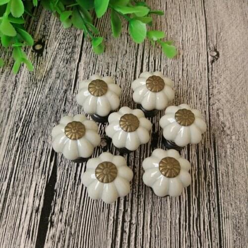 Set of 10 Pieces Ceramic & Metal Grey Pumpkin Drawer Pulls and Knobs Handmade Designer High Base Cabinet Handles and Knobs