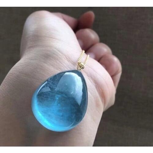 Natural Blue Aquamarine Pendant 35*26*12.5mm Water Drop Brazil Women Jewelry Aquamarine Beads Necklace Genuine AAAAA