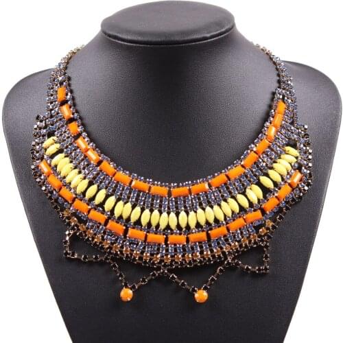 2021 Crystal Resin Chunky Statement Glass Crystal Rhinestone Necklace New Latest Model Fashion Necklace for Women Jewelry