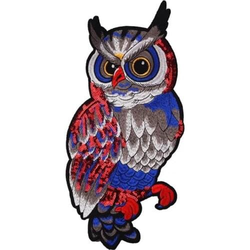 New Owl Sequined Embroidery Patches for Clothes Large Animal Sequins Patch DIY Sewing Accessories Paillettes Appliques
