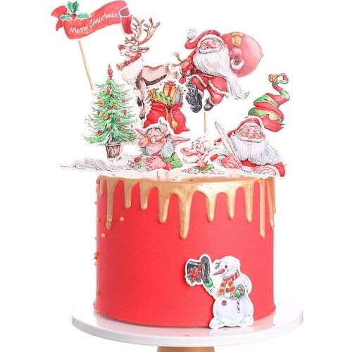 New Christmas Santa Claus Deer Girl Snowman Paper New Year Birthday Party Cake Decorations Tools Santa Claus Cake Topper