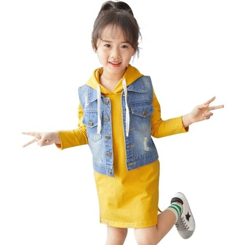Girls Clothes Denim Vest + Dress Teenage Girls Clothing Autumn Winter Girls Sets Casual Style Costumes For Children