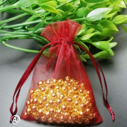 Wholesale 100 Pcs/lot Wine Red Drawstring Organza Bags&small Pouches Jewelry Package Bags Christmas Wedding Packaging Gift Bags