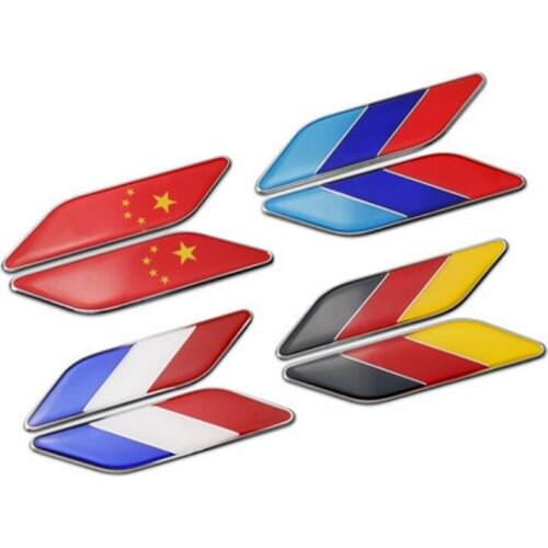 A Pair Left Righe Symmetry Flag Metal Nameplate Car Side Fender Skirts Sticker Badge Emblem