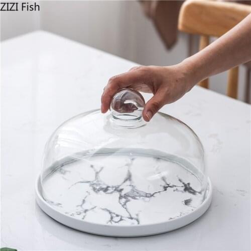 Imitation Marble Ceramics Cake Tray Glass Cover Cake Dessert Display Stand Fondant Cake Decorating Tools