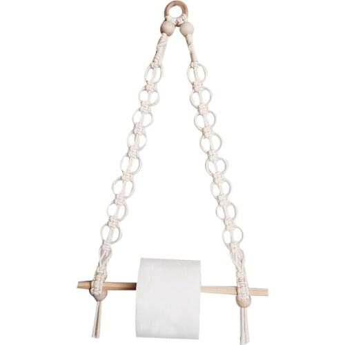 Hanging Rope Toilet Paper Holder Roll Paper Macrame Storage Rack Wall Hanging Shelves Hand-Woven Wall Decoration