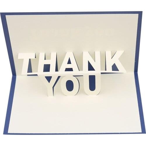 10pcs Wholesale 3D Blue Cover Thank You Paper Greeting Cards PostCard Thanksgiving Mothers Day Fathers Day Teachers Day Gift