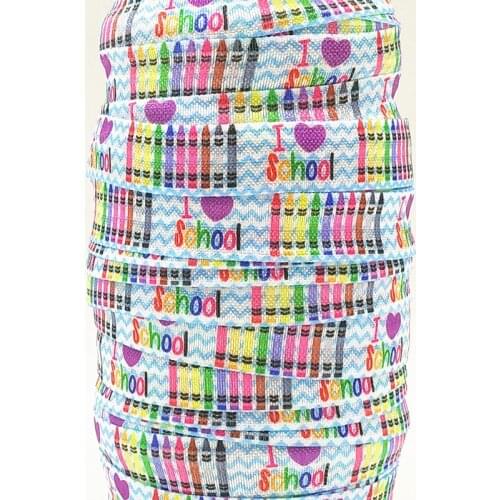 Q&N ribbon wholesale/OEM 5/8inch 16mm 160812036 i love school printed folded over elastic FOE 50yds/roll free shipping