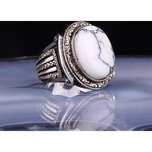 Silver Ring For Man With Stone 925 Real Pure Patterned Handmade Zircon Onyx Amber GemStones High Quality Turkish Jewelry