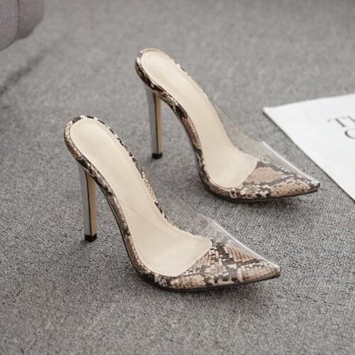 2021 New Summer Ladies Slipper Fashion Sexy Wear Transparent Monochrome Shallow Mouth Stiletto Snake Slippers Size 35-42
