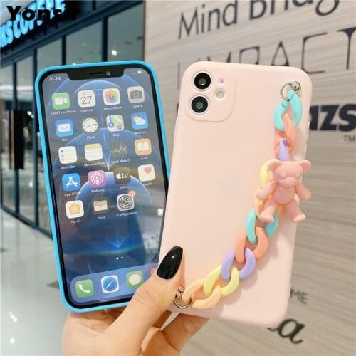 3D Cute Bear Pendant Bracelet Case For Realme 8 8 Pro C21 C20 C17 Soft TPU Phone Cover For Oppo Find X3 X3 Pro A94 5G A74 4G