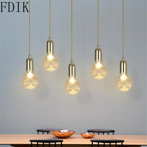 Modern 10cm Glass Pendant Lights Led E9 Bulb Hanging Lamp for Bedroom Coffee Kitchen Modern Decor Gold Simple Lighting Fixture