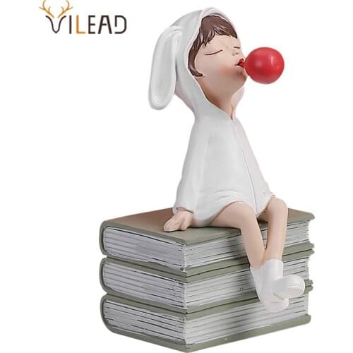 VILEAD Resin Figurines Girl Statue Crafts Cute Room Decor Home Living Room Accessories Creative Garden Decorative Desk Ornament