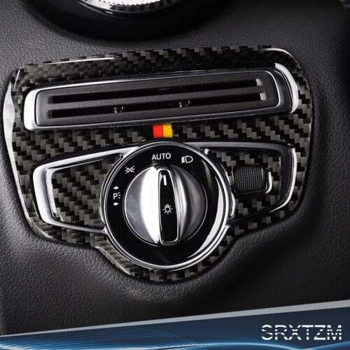 Carbon Fiber Headlight Switch Frame Cover Trim Car Styling Sticker For Mercedes Benz C Class W205 C180 C200 GLC Stickers