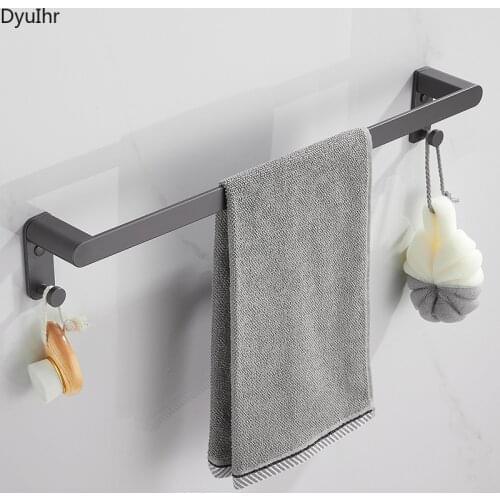 Gray bathroom towel rack single rod space aluminum bathroom towel bar bathroom single rod towel rack hanging rod punching