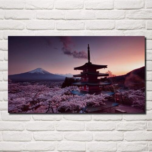 Cherry Blossom Japan Spring nature mount fuji building posters on the wall picture home living room decoration for bedroom KG569