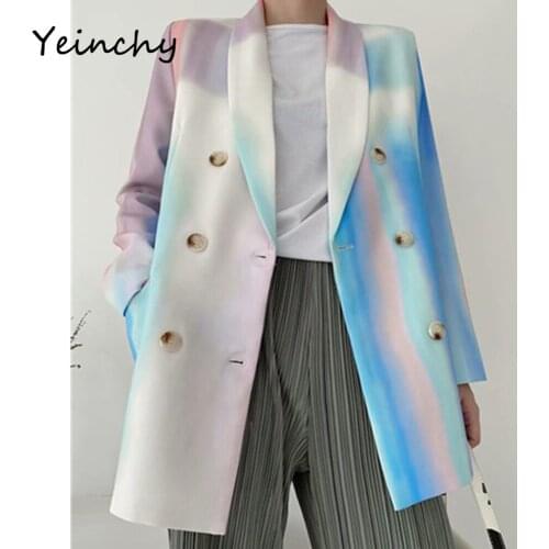 Yeinchy 2020 fashion long sleeve print double-breasted autumn blazer jacket FM6297