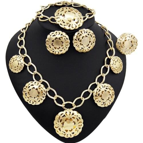 Yulaili Fashion Dubai Gold Jewelry Sets for Women Charm Choker Necklace Stud Earrings Bracelet Ring Bridal Party Jewelery Set