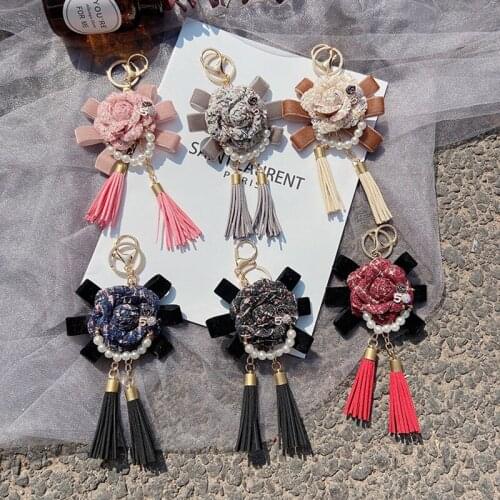 Creative Bow Camellia Keychain Fashion Tassel Bag Pendant Car Key Gift Accessories