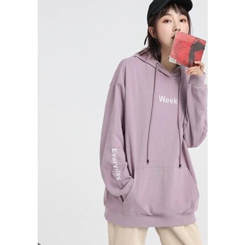 Fashion Purple Long Sleeve Sweatshirt Women Hooded Hoodies for Girls Chic Embroidery Letters Loose Plus Size Pullover Sportswear