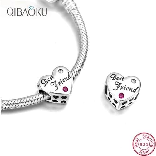 925 Sterling Silver Love Heart Beads Charm Bracelets for Jewelry Making Fit Best Friend Charm Bracelets for Women Jewelry Gift