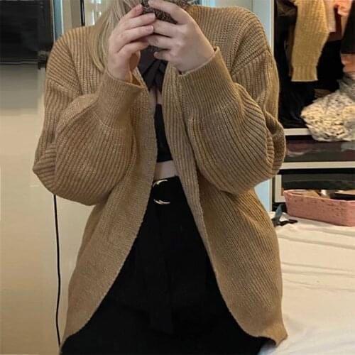 Cardigan Women Solid V Neck Long Sleeve Long Cardigan Female Autumn Winter Knitted Sweater Women Casual Knitwear Sueter Mujer