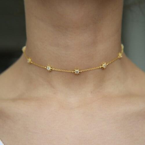 100% 925 sterling silver single cz sun charm 32+8cm choker bridal wedding gift lovely summer top quality jewelry necklace choker