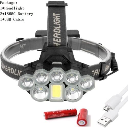 1*COB+2*T6+5*XPE Headlight 3500 Lumens 6 Mode Zoomable Headlamp USB Rechargeable Head Lamp Flashlight For Outdoor Camping Light