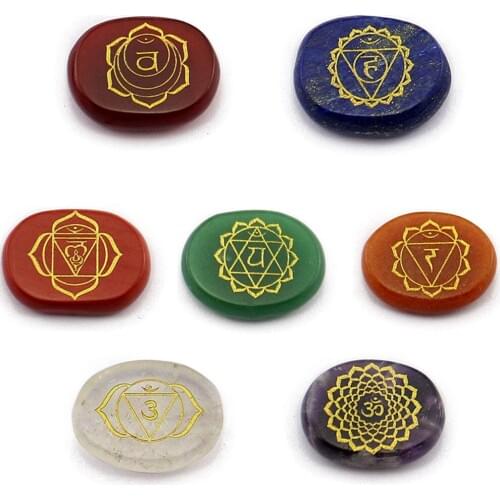 1pc Symbol 7 Chakra Power Stone Natural Stones Oval Crystal Indian Card Brand Small Decorations Home Decor Jewelry Finings DIY