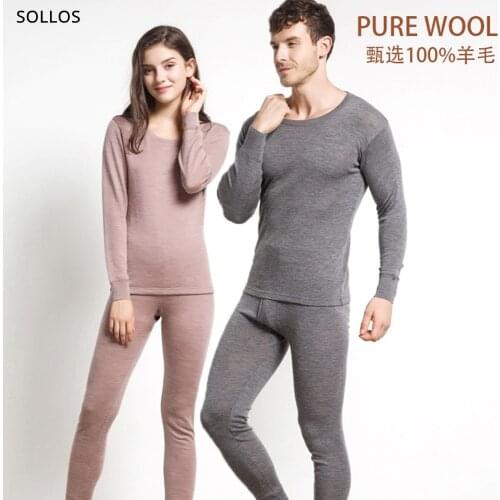 100% real merino wool thermal underwear women velvet winter clothing womens warm long johns for men lingerie set thermo clothes